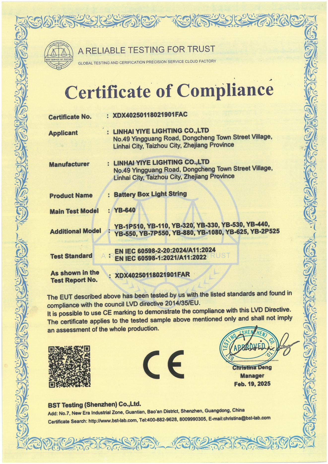 LVD Certificate of Compliance